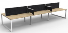 Deluxe Rapid Infinity Workstaions. Natural Oak Top. Loop Legs. Black Fabric : White Frame Desk Mount Screens
